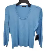 Cyrus Womens Blue Scoop Neck Slinky Rayon Blend Ribbed 3/4 Sleeve Knit Top NWT M