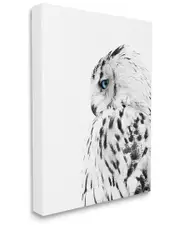 Stupell Industries Snow Owl White Feathers Peering Blue Eyes Stretched Canvas Wall Art by Design Fabrikken