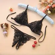 Lace Lingerie Set: Cut-Out Bralette + Crotchless Thong Set - White - One Size