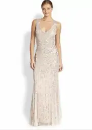 Aidan Mattox Womens Beige Sequin Formal Dress Gown 6