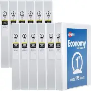 Avery Economy View 3 Ring Binders, 1" Round Rings, 12 White Binders (05711)