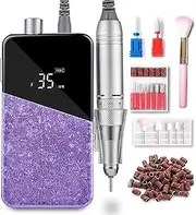 Professional Nail Drill, Lumcrissy 35000RPM Professional Nail File Machine, Rechargeable Efile for Acrylic Gel Nails with Ceramic Drill Bits Set& Sanding Bands for Manicure Salon Home Use