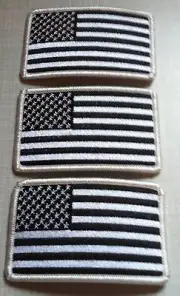 3 UNITED STATES Flag Military Patch With VELCRO® Brand Fastener B & W Version #1