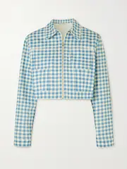 [Emilia Wickstead] Emilia Wickstead - Agnis Cropped Gingham Denim Jacket - Blue - UK 14 UK 14 Blue
