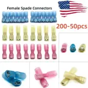 200-50X Heat Shrink 22-10AWG Female Spade Wire Connectors Crimp Butt Terminals