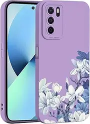 [ILING] Liquid Silicone Case for OPPO A16 / OPPO A16s / OPPO A54s, Ultra Thin Elegant Flower and Cute Cartoon Pattern Design Soft Gel Rubber Frosted TPU Bumper Shockproof Cover (Purple Q04)
