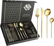 Gold Silverware Set, 24 Pieces Flatware Set, Stainless Steel Utensils Service for 6 Mirror Polished and Dishwasher Safe (Gold2)