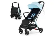 Costway Portable Stroller Prams Adjustable Pushchair w/Canopy & Storage Basket Blue
