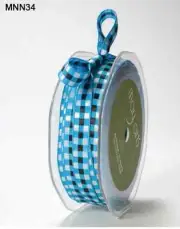 3/8" SOLID/WOVEN CHECK Ribbon-May Arts - MNN34 -Turquoise/Black/White - 5 Yds