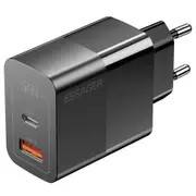 ESSAGER 33W GaN USB C Charger, 2 Ports, Digital Display, Fast Charging, Black - EU Plug