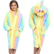 Girls Unicorn 3D Animal Rainbow Bathrobe Dressing Gown Fleece Night Loungewear