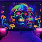 Skull Blacklight UV Reactive Skeleton Wall Tapestry for Bedroom, Living Room, Do