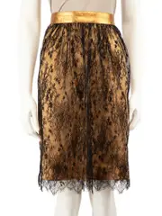 Lace Overlay Leather Trim Skirt