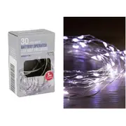 30 Cool White Battery Operated LED Wire Pin String Lights 3m