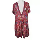 R. Vivimos Dark Pink Boho Floral Dress Medium NWT Floral Bird Pink Blue Dress