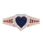 1.75 Heart Halo split shank Blue Sapphire Promise Engagement Ring 14k Rose Gold
