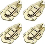 4 Pcs Vintage Toggle Hasp Latches, Metal Duckbilled Box Hasp Lock Toggle Latch for Jewelry Box Cabinet Toolbox Suitcase (Gold)