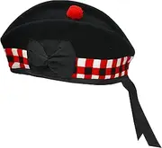 [UMAM] Glengarry Cap-Traditional Scottish Hat,100% Wool, Acrylic Wool Tartan,Kilts/Bagpipes Accessories,Polyester Cotton Ribbon