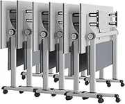 YVYKFZD Folding Conference Table, Mobile Flip Top Meeting Table, Rolling Training Table with Wheels, Portable Stackable Conference Room Table, for Office, Classroom(6PCS,47.2"x21.6"x29.5")