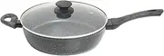 Stone Chef Cooking Set 1 x 28cm Deep Frypan with Lid Aluminium Alloy Bakelite, Compatible with Gas, Electric, Induction Cooktops (Black with Grey Handle)