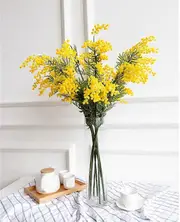 Rhafayre 2pcs Mimosa Artificial Silk Flowers Fake Plants Branches Spray Yellow