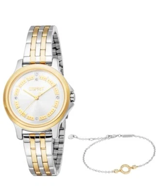 Esprit Watch & Bracelet Set Ladies Lumi Water Resistant Gold & Silver Gift New