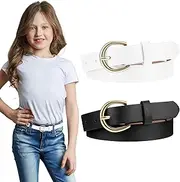 [Teaaha] 2 PCS Girls Belt 32.3'' Elastic Leather Kids Belt, Exquisite Comfortable Skinny Strappy Waist Belt with Double O Ring Buckle'