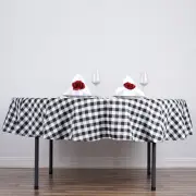 Black White Buffalo Plaid 90" ROUND Polyester Tablecloth Checkered Picnic Events