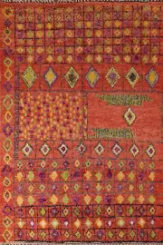 Orange Wool Plush Berber Moroccan Oriental Hand-knotted Tribal Area Rug 7x10