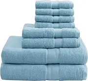 Madison Park Signature 800GSM 100% Cotton Luxury Bathroom Towels,Oversized Linen Cotton Bath Towel Set, 8-Piece Include 2 Bath Towels, 2 Hand Towels & 4 Wash Towels, Aqua