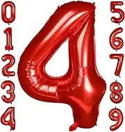 40 Inch Red Number Balloon 4, Large Number Foil Balloons Mylar for Girl Boy Birthday Party Celebration Decorations Supplies, Digital Balloons for Wedding Anniversary Events Decorations