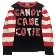 Girls Black & Red Candy Cane Cutie Christmas Holiday Pull-over Sweater