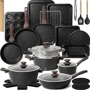 [Kikcoin] Pots and Pans Set Non Stick 31 Piece Kitchen Nonstick Cooking Cookware Sets with Grill Pan Saucepan Baking Sheet Utensil