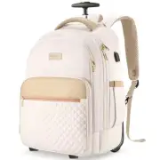 Rolling Backpack For Adults With Wheels, 40L Wheeled Backpack For Women, Beige