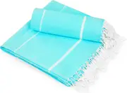 Threads 2 Pack Turkish Beach Towels - 100% Cotton Peshtemal Towel, Sand Free & Lightweight Quick Dry & Soft Feel Beach Blankets (Aqua)