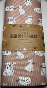 ENVOGUE KITCHEN DRYING MATS (2) CATS BROWN BLACK WHITE 15 X 20 MICROFIBER NIP