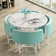 90cm Office Conference Dining Table Meeting Room Coffee Table Reception Kitchen Table and 4 Chair Set Negotiation Table, Easy to Assemble (Color : Sky Blue)