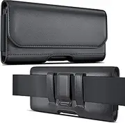 PiTau Holster for Large iPhone 16 Plus, Pro Max 15 14 13 12 11 Xs, Samsung Galaxy S25+ 5G S24+ S23+ S22+ S21+ Cell Phone Belt Case with Clip - ID Card Holder Pouch - Fits with Protective Case on