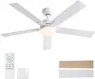 52 Inch Ceiling Fans with Lights and Remote, White Ceiling Fan with 5 Blades,...