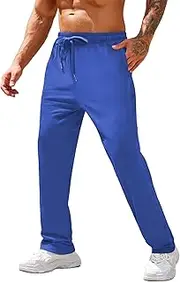 [COOFANDY] Men's Cotton Sweatpants Open Bottom Lounge Pants Lightweight Casual Jogger Pants with Pockets