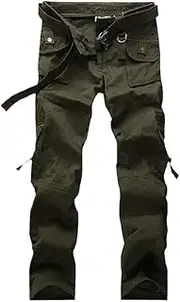 [Haitpant] Men Baggy Army Cargo Pants Military Style Tactical Pockets Pants Outdoors Multi-Pocket Work Trouser
