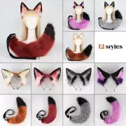 Fluffy Fox Ear Headband Long Tail Faux Fur Animal Cosplay Costume Props Party.