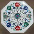 12'' antique white Marble side Center Table Top multi Stone Inlay malachite w12