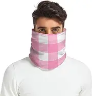 [Caihoyu] Neck Warmer Gaiter for Women Men Thick Windproof Winter Fleece Neck Warmer Face Cold Weather Gingham Pastel Peach White Scotland Buffalo Plaid Tartan Check, Multicolor