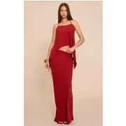 Deep Red Floaty Woven Tie Side Low Rise Maxi Skirt, Deep Red