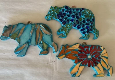 Stained Glass Bear Mosaic Christmas Decor Handmade Farm Rustic OOAK