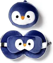 [Puckator] Relaxeazzz Penguin Round Plush Travel Pillow and Eye Mask, 14 cm Height