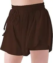 LETAOTAO Girls Athletic Shorts Kids Gym Running Biker Shorts for Teen with Liner 2-in-1 Running,Active, Coffee, 2-3 Years