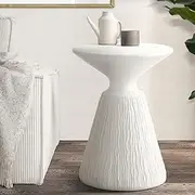 [OIKITURE] Coffee Table White Side Table for Living Room Terrazzo Bed Side Table