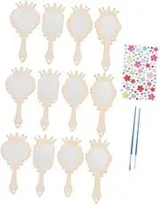 UPKOCH 1 Set Unfinished Wooden Handheld Mirrors for DIY Craft Kit for Safe and Easy to Paint for Creative Projects and